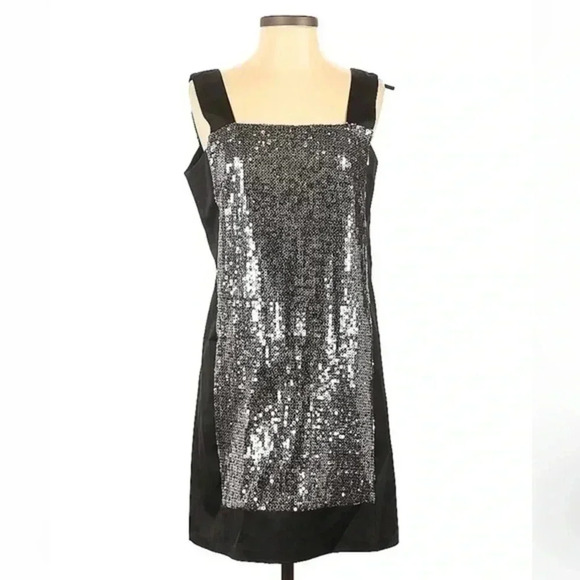 Nanette Lepore | Black & Silver Sequin Party Twilight Shift Dress Size 6 Small - Picture 1 of 6